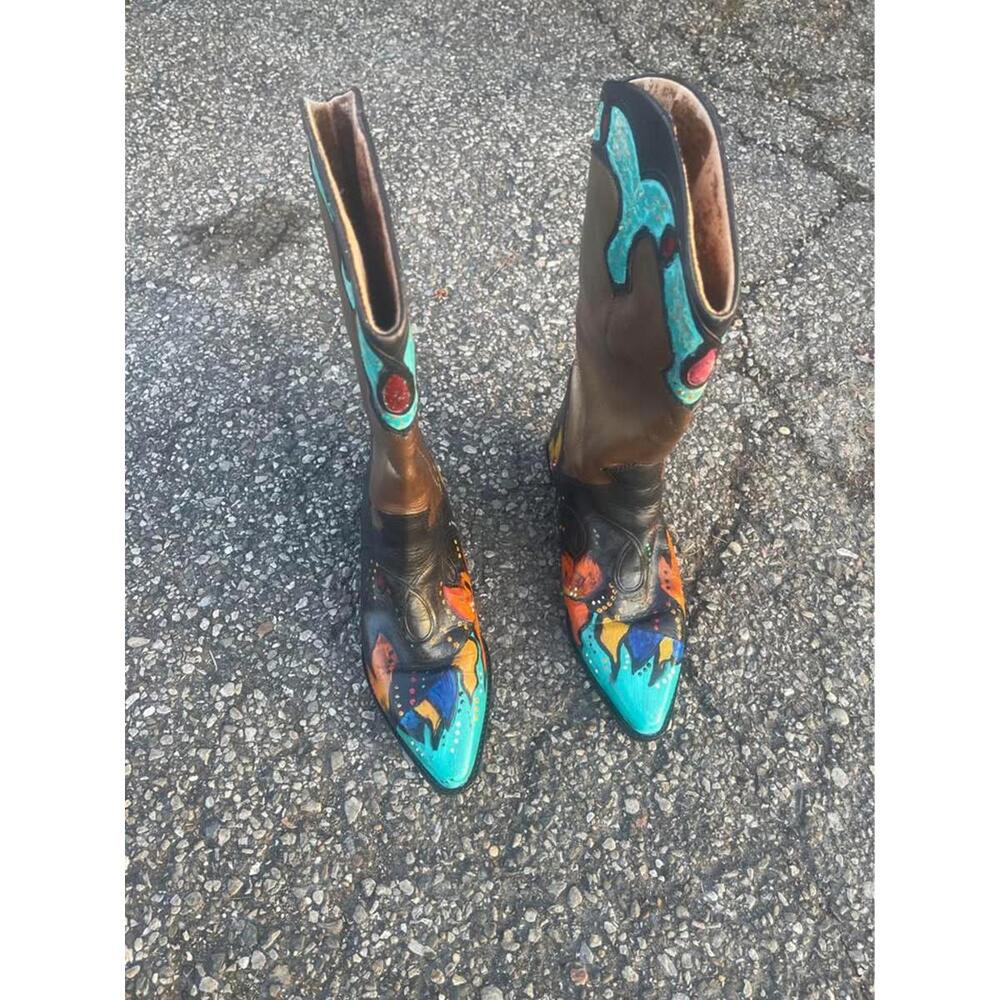 Vintage Hand-Painted Western Cowboy Boots